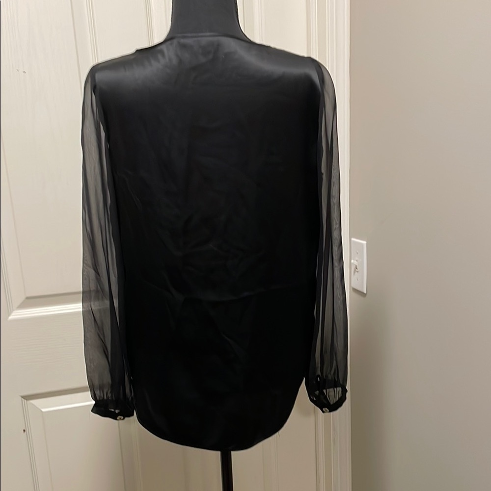 160. Marciano Elegant Silk Black Sheer Sleeves Women's Top Size Small - Picture 4 of 6